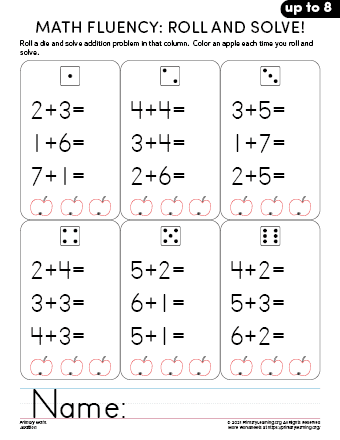 dice addition worksheet kindergarten