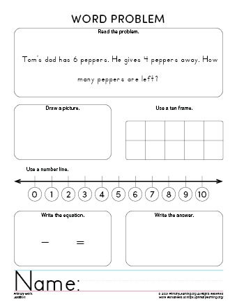 kindergarten word problems subtraction