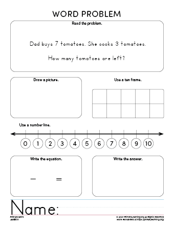 math subtraction sheets for kindergarten