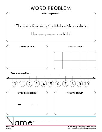 number line subtraction for kindergarten