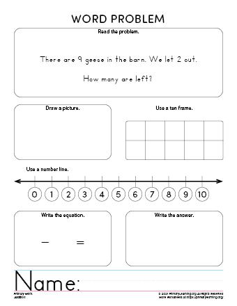 beginning subtraction worksheets for kindergarten