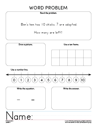 kindergarten math subtraction word problems