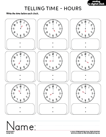 telling the time analogue worksheets