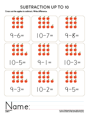 subtraction worksheets for kindergarten with crossing out