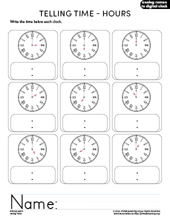 free telling time worksheets