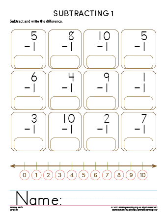 number line subtraction kindergarten