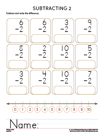 number line subtraction worksheets kindergarten