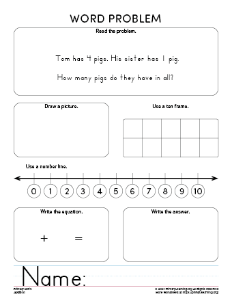 addition word problems worksheets for kindergarten