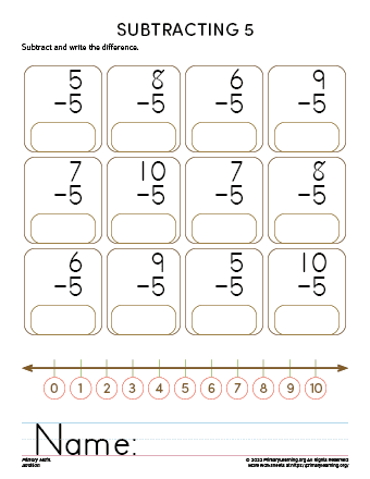 subtraction with number line kindergarten