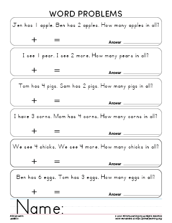 addition word problems for kindergarten worksheets