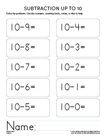 subtraction worksheets for kindergarten pdf