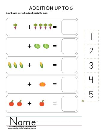 beginning addition worksheets for kindergarten