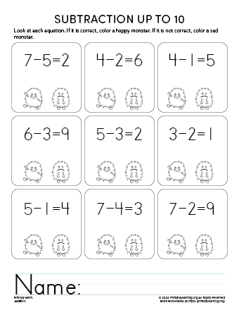 easy subtraction worksheets for kindergarten