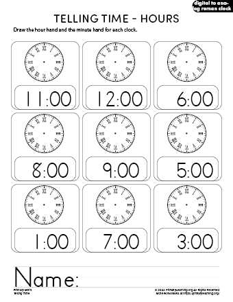 telling time to the hour worksheets