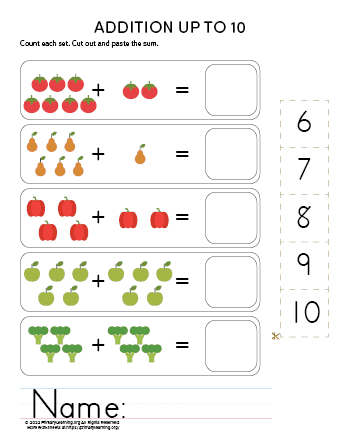 simple addition worksheets for kindergarten with pictures