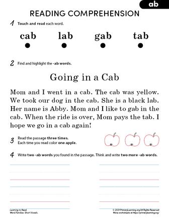 ab word family reading comprehension