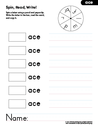 ace word family activity