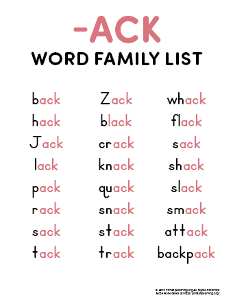 ack word family list