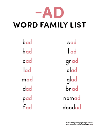 ad word family list