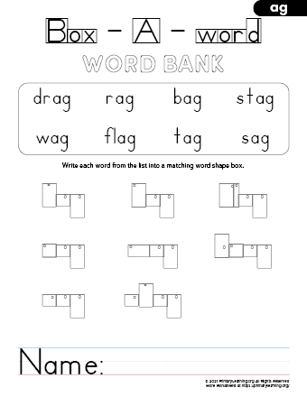 ag family words kindergarten