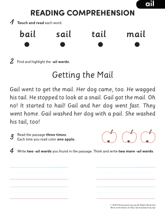 ail word family reading comprehension