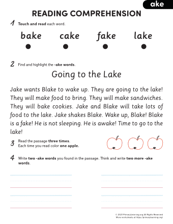 ake word family reading comprehension