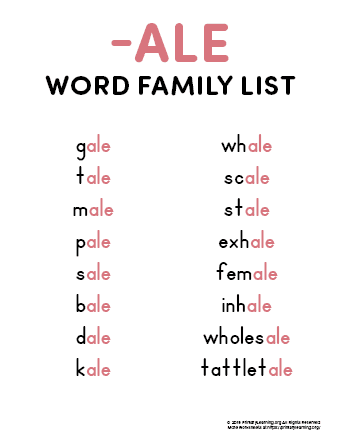 ale word family list