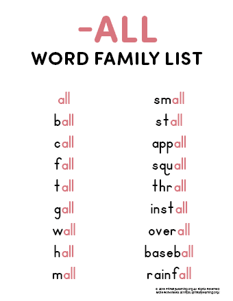 all word family list