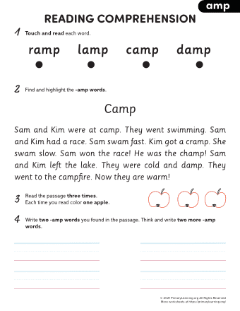 amp word family reading comprehension