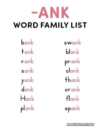 ank word family list