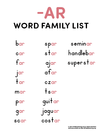 ar word family list