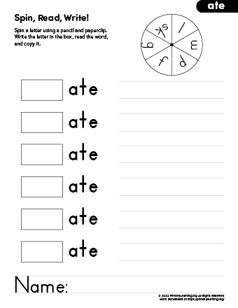ate word family activity