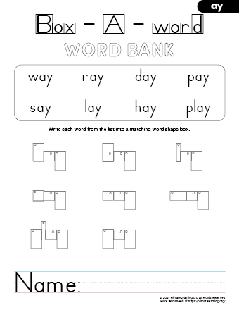 ay family words kindergarten