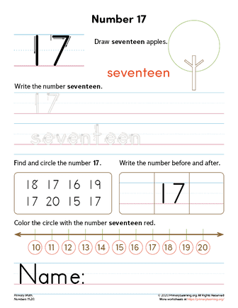 all about number 17 worksheet
