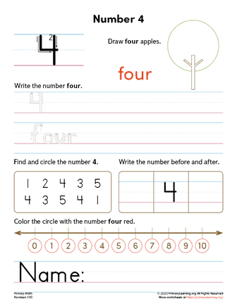 all about number 4 worksheet