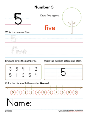 all about number 5 worksheet