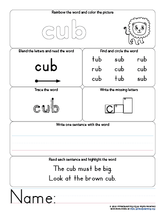 cub worksheet