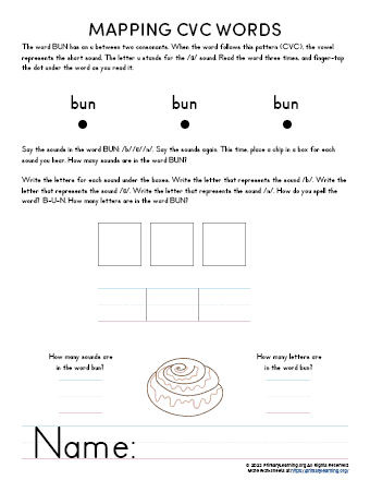 cvc word mapping bun worksheet