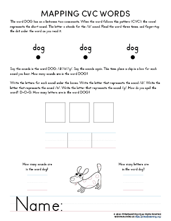 cvc word mapping dog worksheet