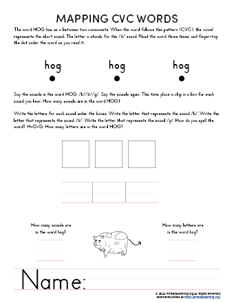 cvc word mapping hog worksheet