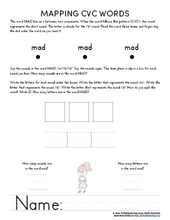 cvc word mapping mad worksheet