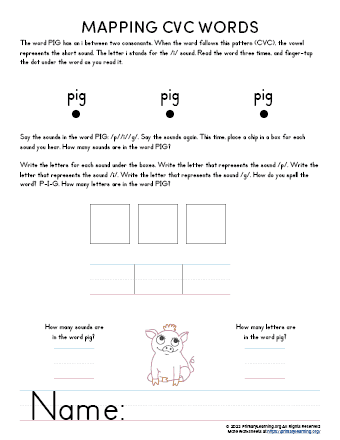 cvc word mapping pig worksheet
