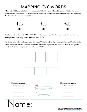 cvc word mapping tub worksheet