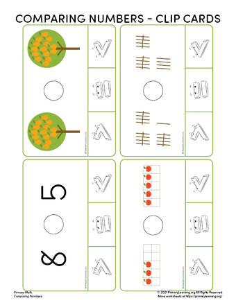 compare numbers clip cards for kindergarten