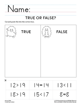 comparing numbers first grade worksheets