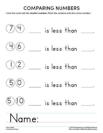 comparing numbers worksheets for grade 1