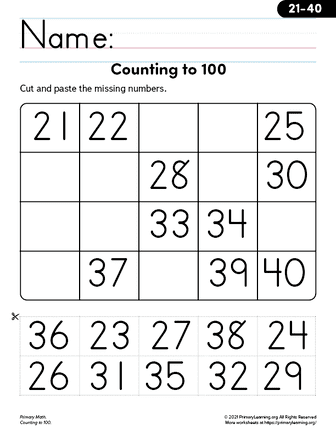 kindergarten counting worksheets to 100