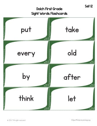 printable sight word flashcards for preschool