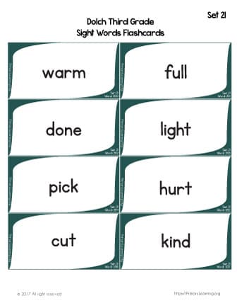 dolch sight word flash cards