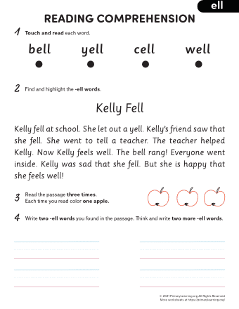 ell word family reading comprehension